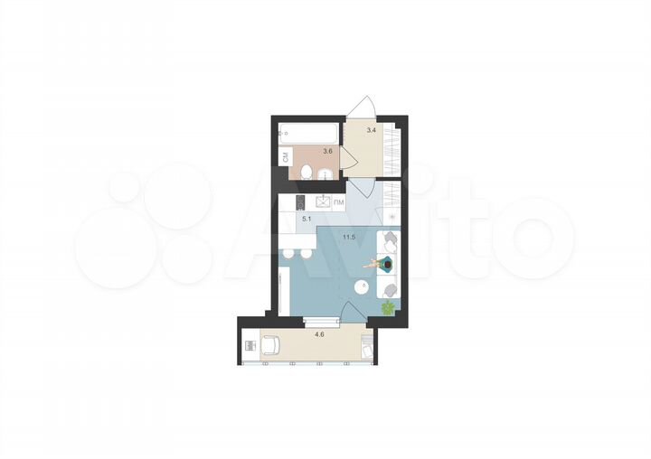 Квартира-студия, 25 м², 11/16 эт.