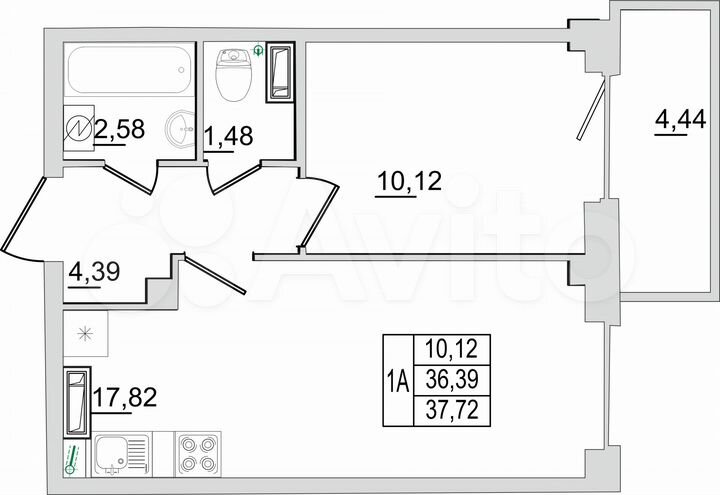1-к. квартира, 37,7 м², 2/13 эт.