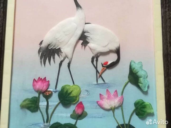 Пано настенное об'емное Цапли. Квиллинг. СССР
