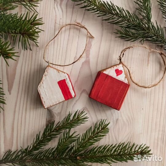 Ёлочные игрушки, ручная работа, деревянные