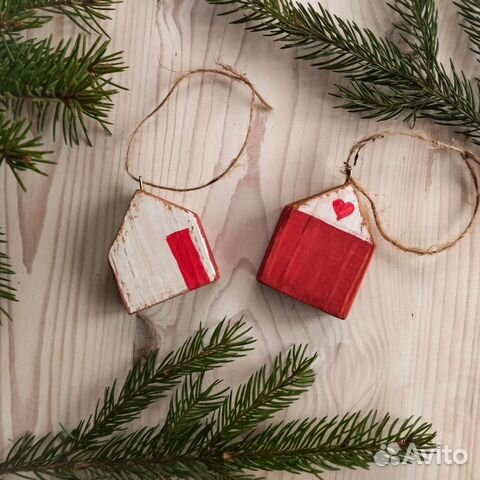 Ёлочные игрушки, ручная работа, деревянные