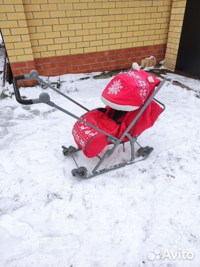 Детские санки коляска с колесами