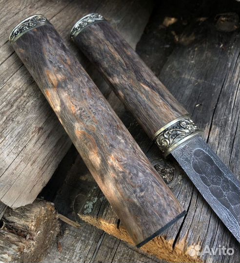 Якутский авторский нож в деревянных ножнах