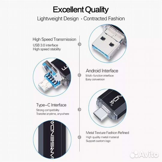 Флешка 32 гб (usb/micro usb/type c)