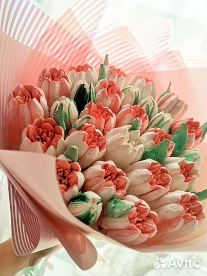 Тюльпаны на 8 марта,зефирный букет,цветы