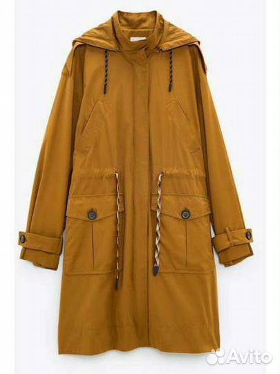 Тренч zara с контрастными шнурками горчичный светл