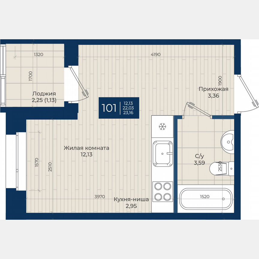 Квартира-студия, 23,2 м², 4/12 эт.