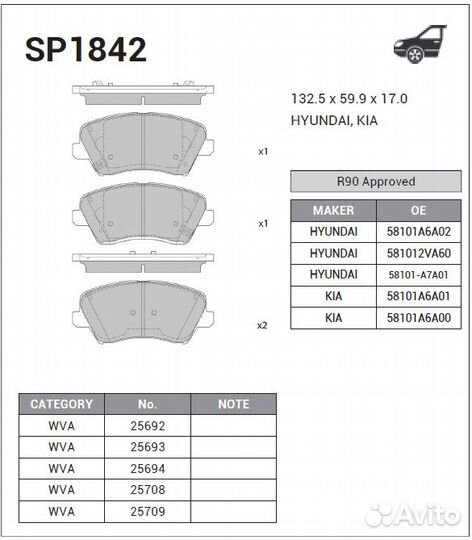 Колодки тормозные передние 141*60 Hyundai i30 II 1