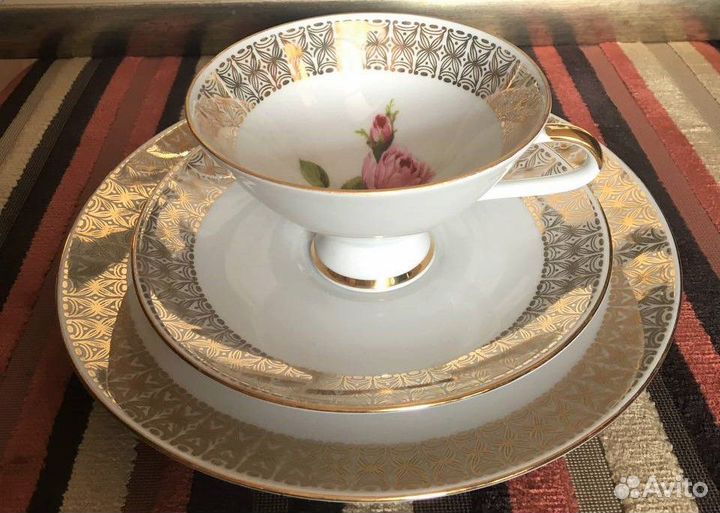 Красивая чайная пара (трио) из фарфора, Германия