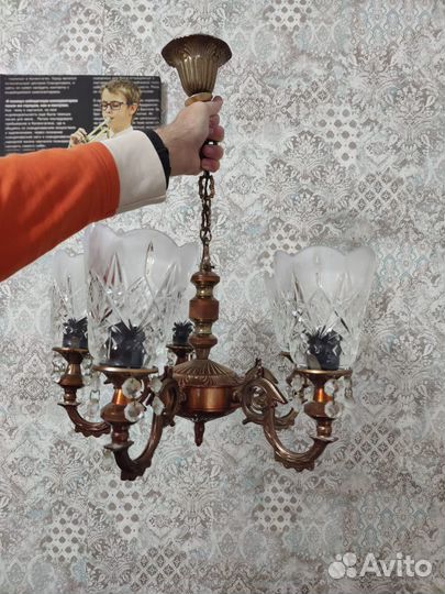 Люстра 5 хрустальных плафона СССР