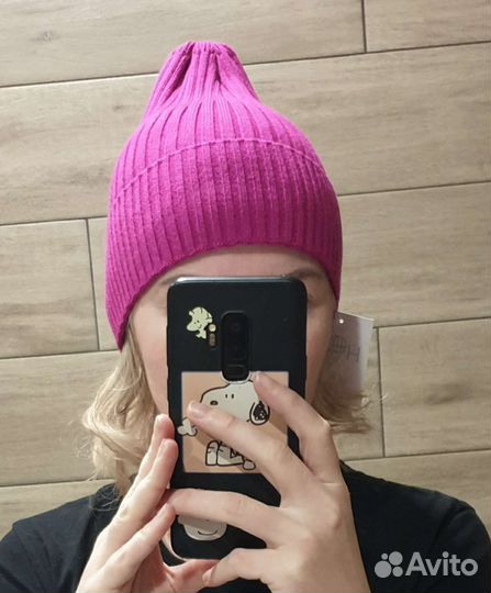 Шапка бини розовая, цвет фуксии, малиновая
