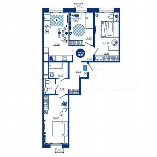 3-к. квартира, 81 м², 9/17 эт.