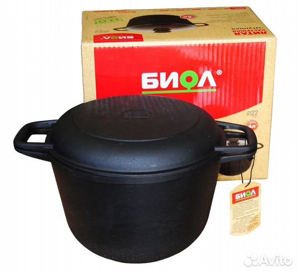 Кастрюля чугунная 6л с крышкой-сковородой Биол