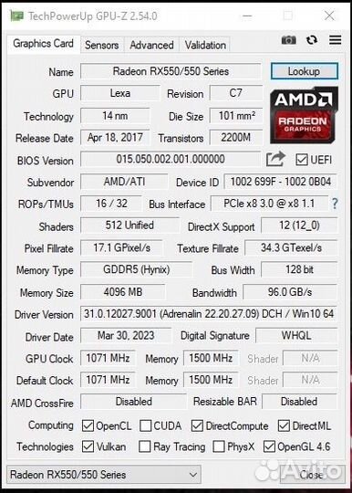 Видеокарта PowerColor RX 550 Red Dragon 4gb