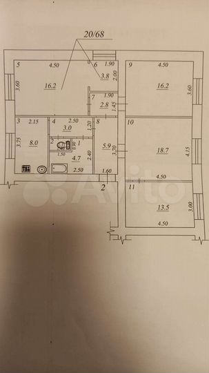 Комната 44 м² в 2-к., 2/4 эт.