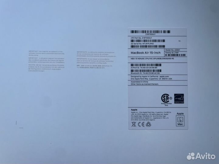 Macbook air 15 дюймов Midnight Blue 8 gb 256 gb