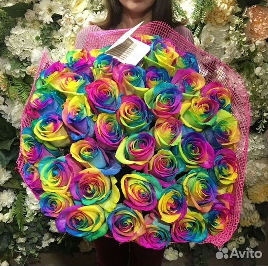 Радужные розы Доставка цветов