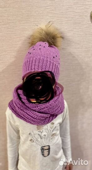 Шапка с шарфом шерстяные