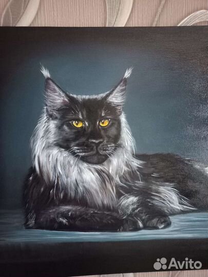 Картина маслом Черный кот