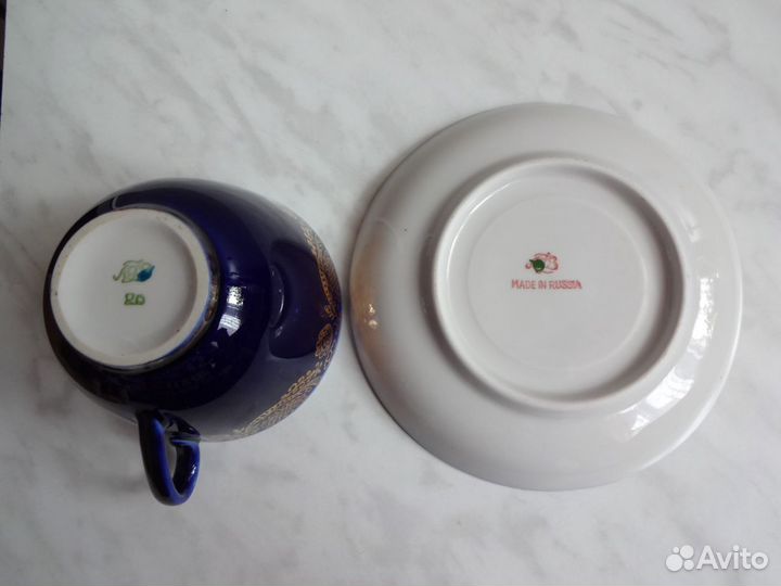 Чайная пара кобальт и позолота лфз