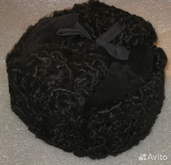 Шапка ушанка каракуль черный р55 верх замша