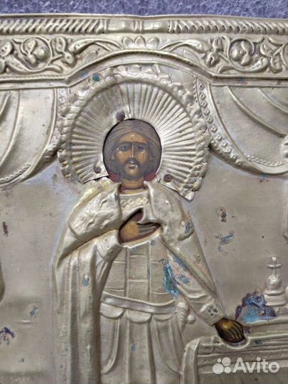 Старинная икона Александр Невский 19 век