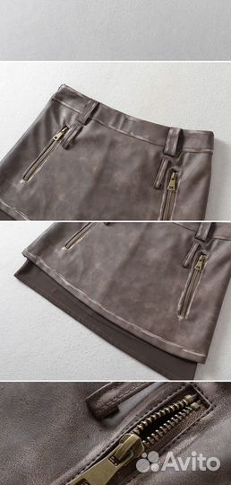 Кожаная мини-юбка 42-44