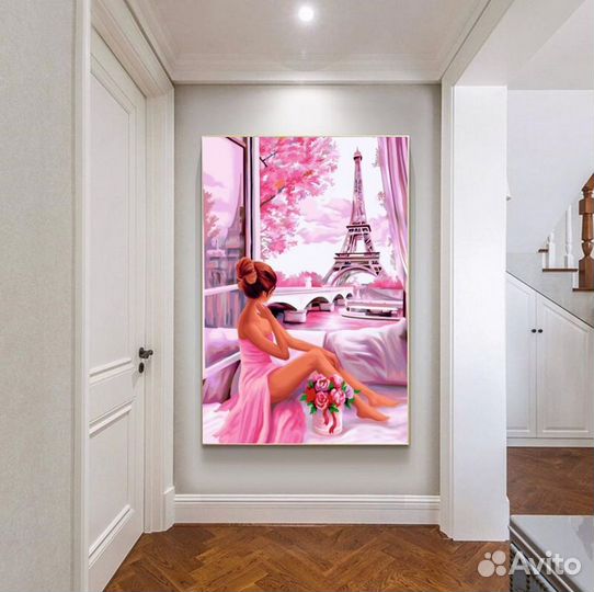 Интерьерная картина маслом Окно в Париж Примерка