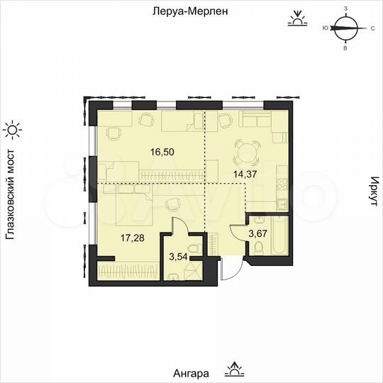 1-к. квартира, 61,6 м², 6/19 эт.