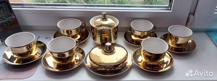 Чайный сервиз дулевский фарфор, золотой