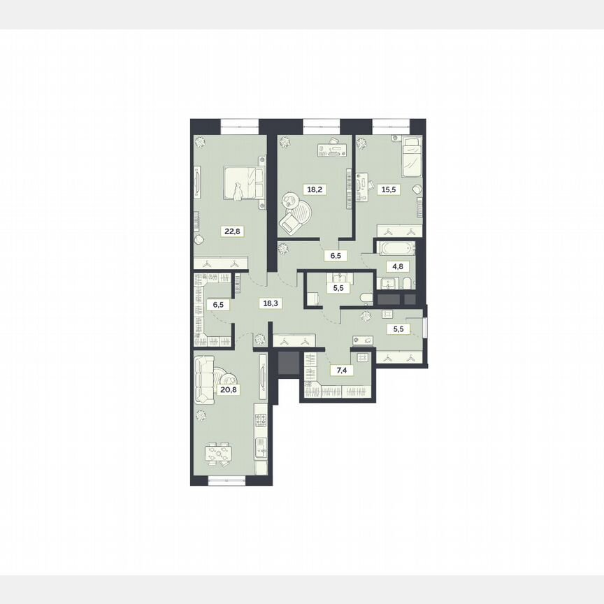 3-к. квартира, 131,8 м², 21/27 эт.