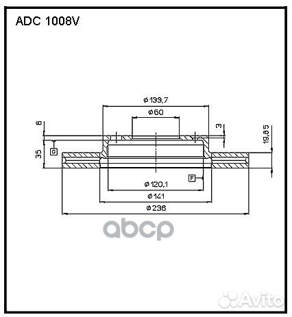 Диск тормозной передний ADC1008V allied nippon