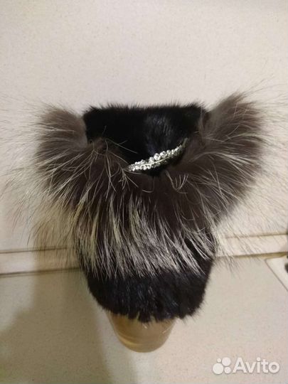 Шапка норковая вязаная женская