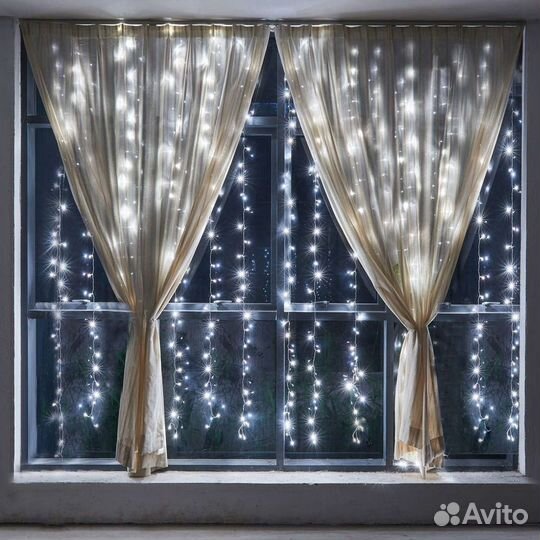 Гирлянда штора 1,5*1,5м, белая