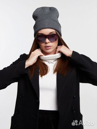 Двойная теплая шапка мелкой вязки Шапки Оптом