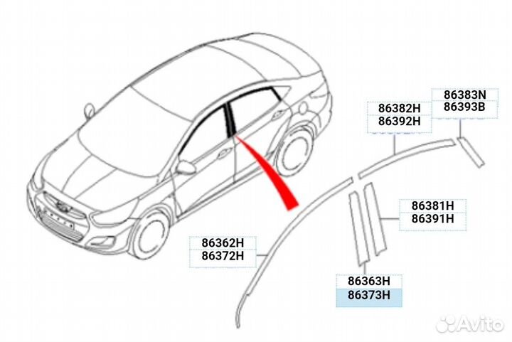 Moлдинг двepи перед прав Hyundai Solaris с 10-17г