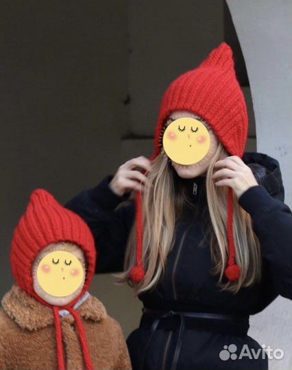 Шапка вязанная красная эльф гномик