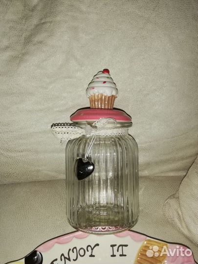 Новый набор керамической посуды (банка+блюдо)