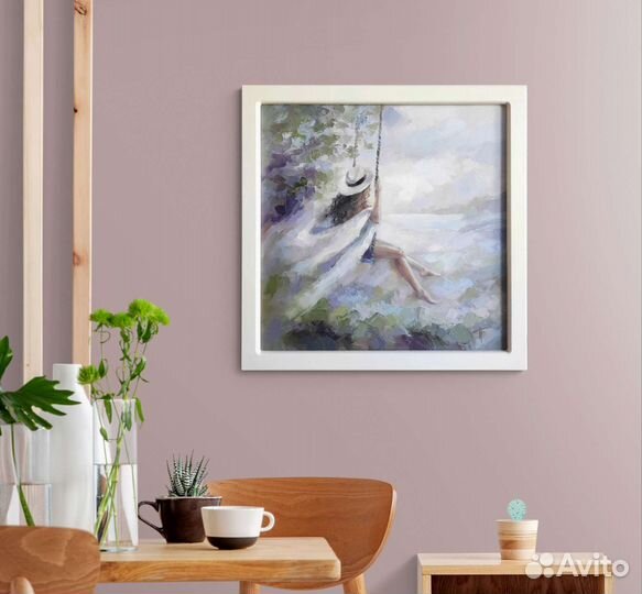 Картина маслом девушка качели пейзаж