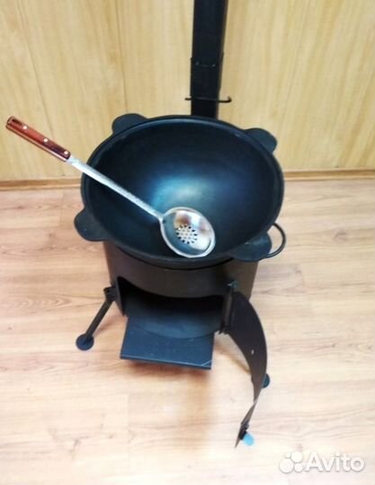 Казан чугунный 12 литров + печь с трубой + шумовка