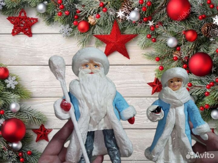 Дед Мороз и Снегурочка ватные игрушки