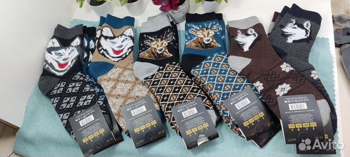 Стильные зимние термо носки с принтом рисунком
