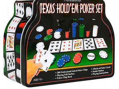 Покер, набор для игры 200 фишек в жестяной банке