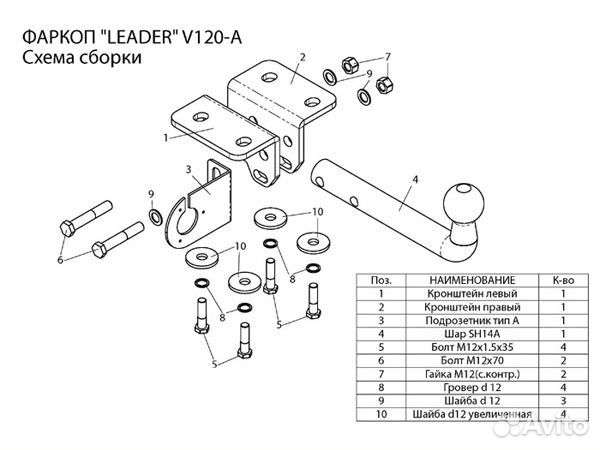 Фаркоп Volkswagen Amarok 2010-2016