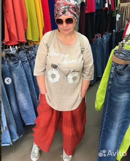 Льняной женский костюм бохо 56-58-60-62 Италия