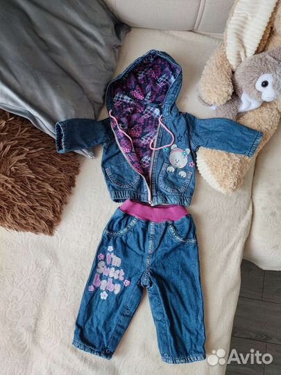 Джинсовый костюм на девочку на флисе gloria jeans