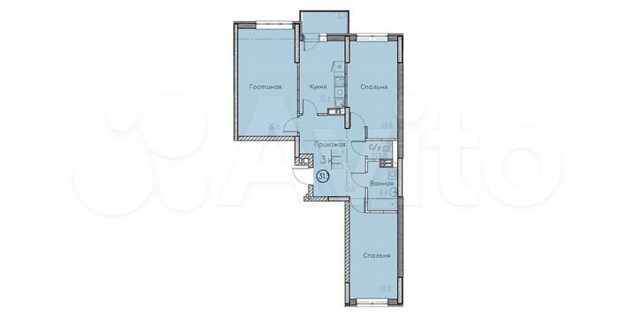 3-к. квартира, 83,3 м², 6/10 эт.
