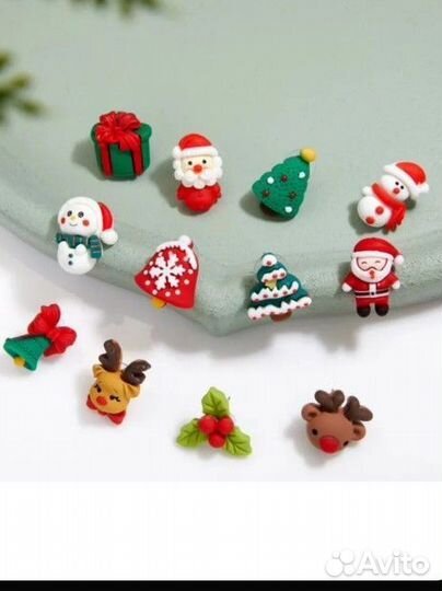 Сережки Новогодние веточка олень пусеты гвоздики