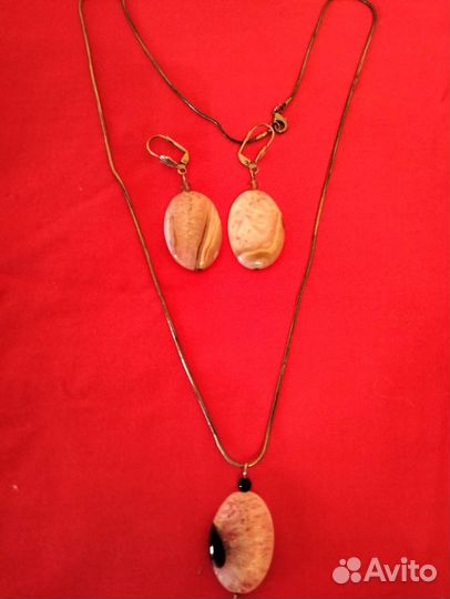 Колье Индия, перламутр, серьги агат
