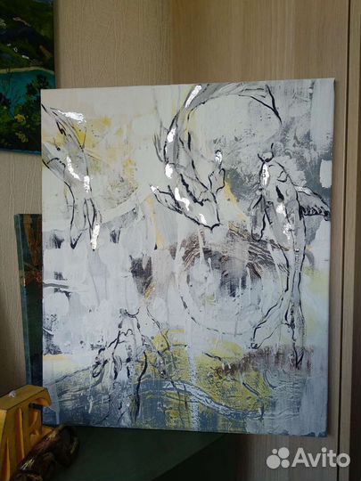 Картина абстракция с рыбами